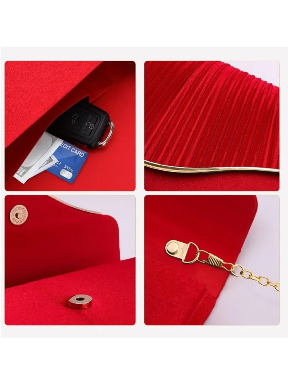 Women's Red Elegant Satin Clutch Purse Formal Evening Wedding Party Bag